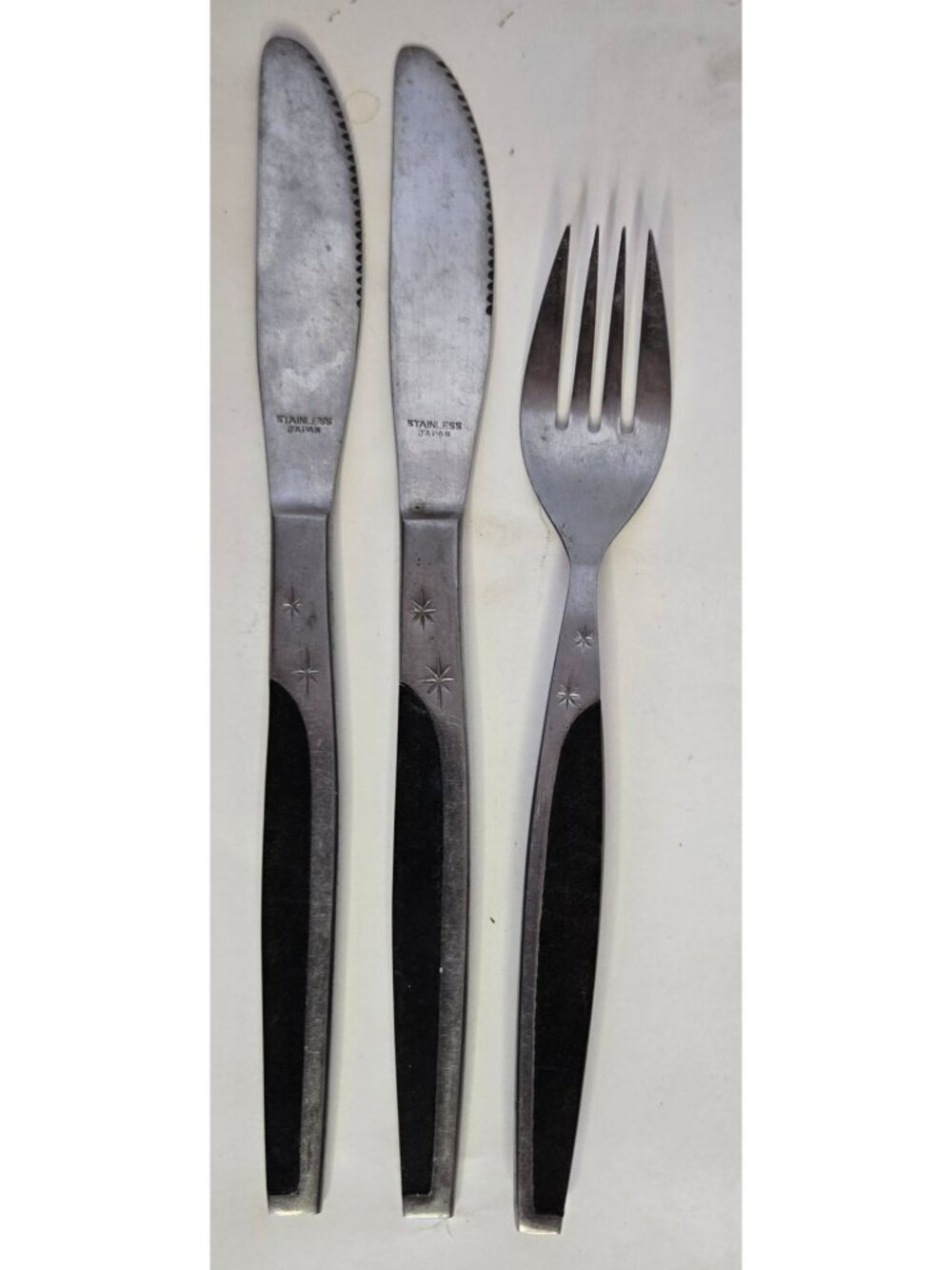 Vintage Mar-Crest Ebony Elegance Stainless Steel Flatware Atomic 2 Stars MCM